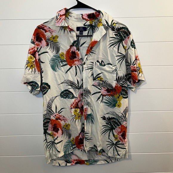Men's Tropical Print Button Down Short Sleeve Shirt Hawaiian Resort Vacation - Picture 2 of 11
